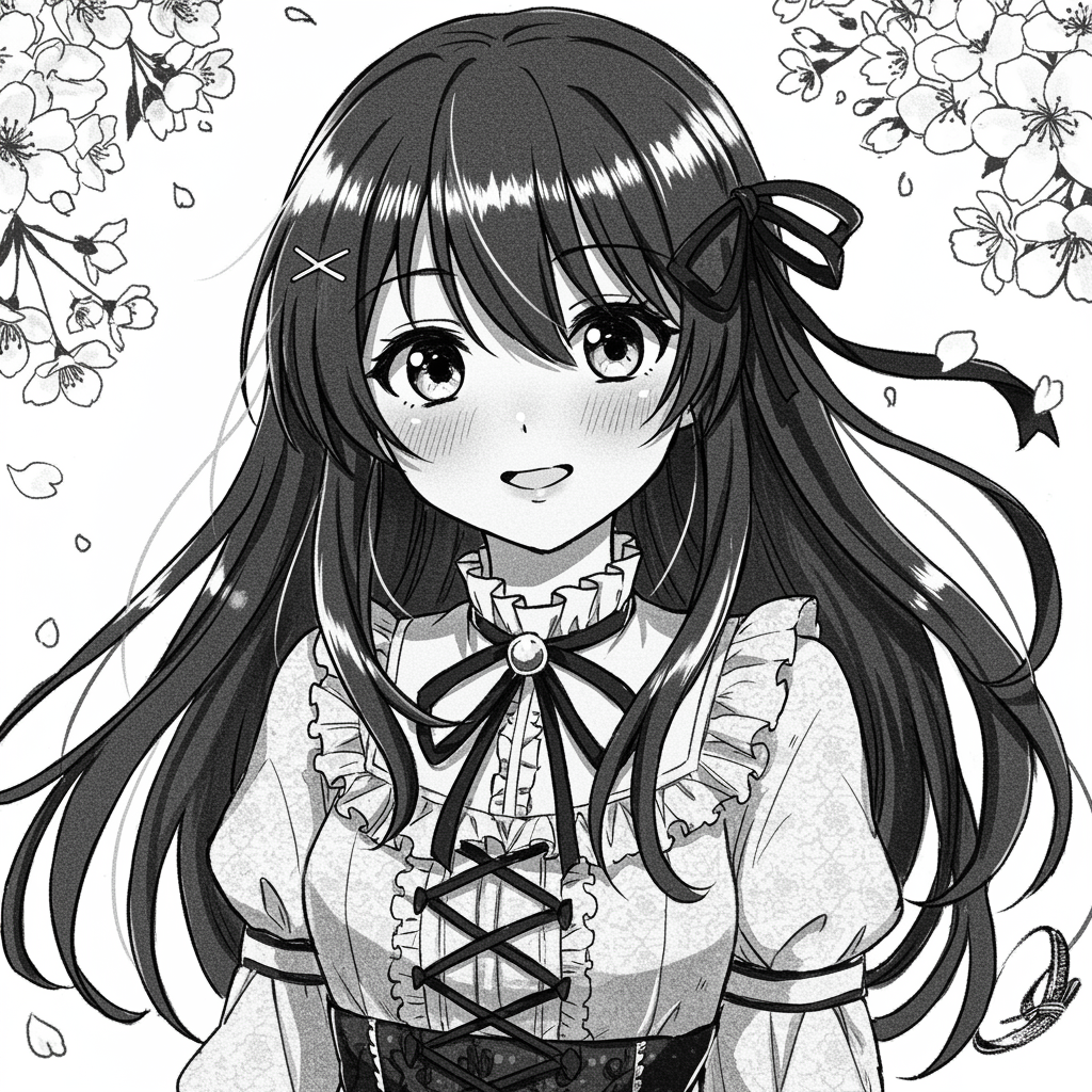 cute anime girl pfp black and white