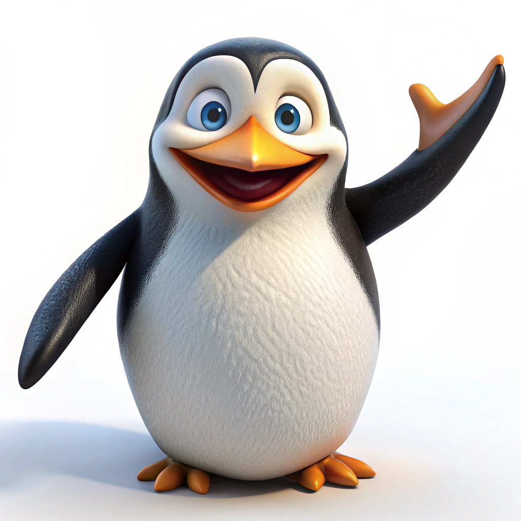 Cheerful Pixar Style Penguin Waving Cheerful Pixar Style Penguin Waving