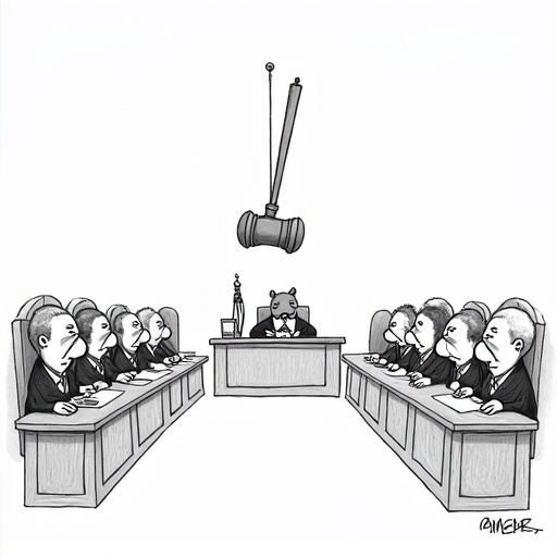DOJ Challenges Judge Over Immigration Policy Ruling single-panel cartoon