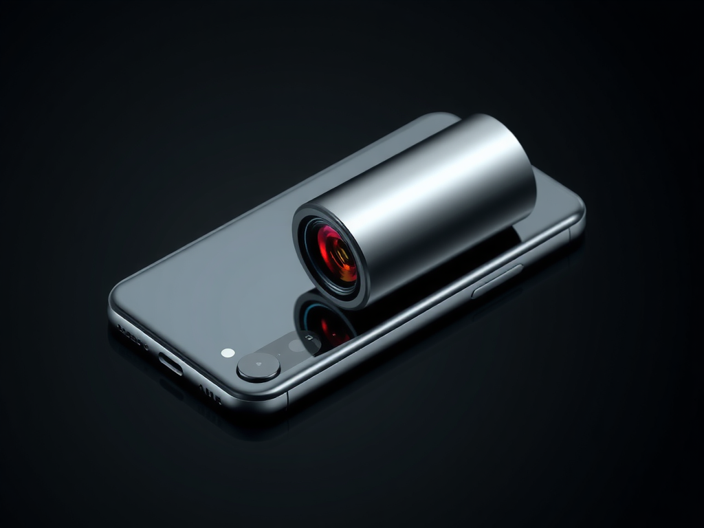تصویری از یک گوشی هوشمند با لنز پریسکوپ برجسته که فناوری پیشرفته دوربین موبایل را به نمایش می‌گذارد، لنز گوشی هوشمند