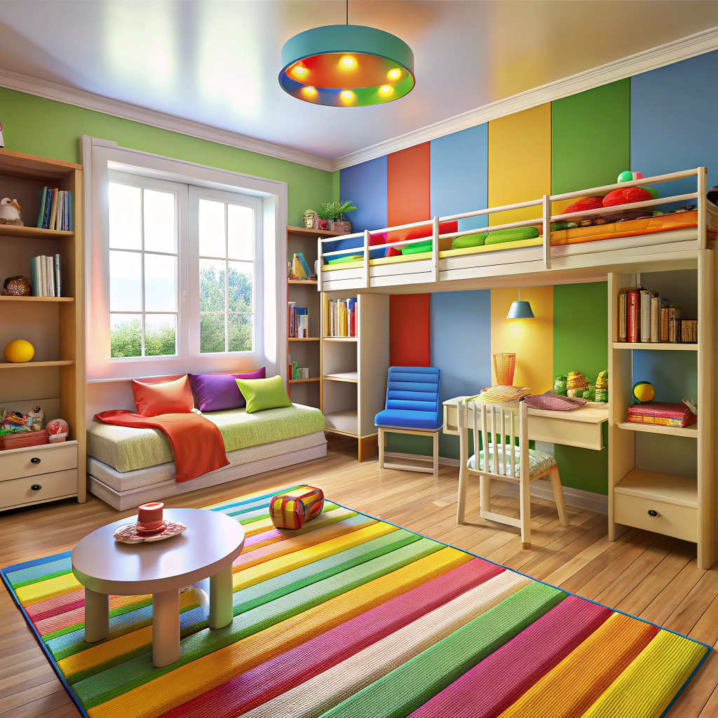 Vibrant Kids' Bedroom Setup for Three Children