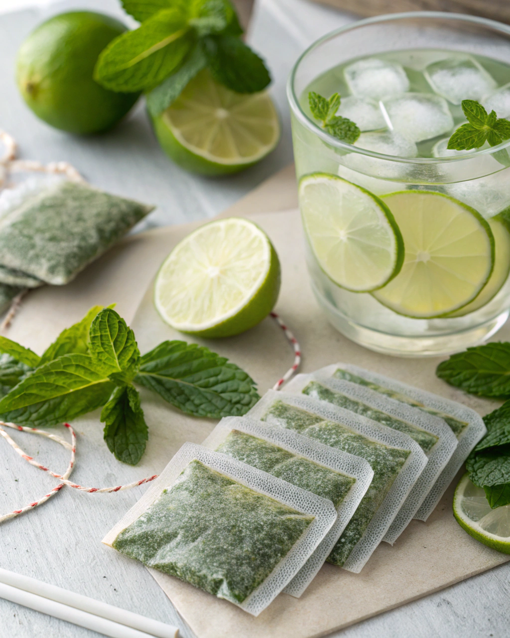 The 3-Minute Magic: Refreshing Green Tea Mojitos for Busy Days 7 Green Tea Mojitos ingredients laid out on clean white counter