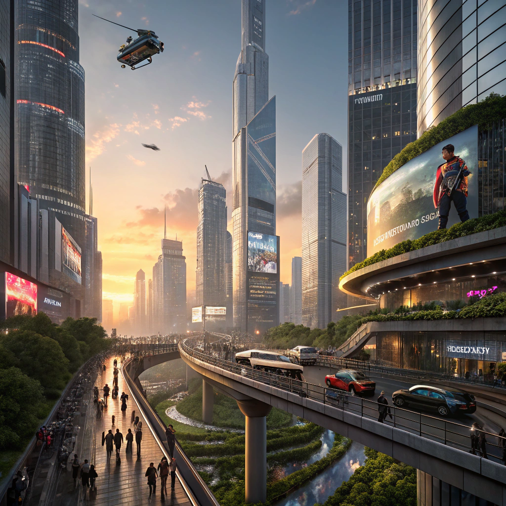 A cityscape in the year 2060