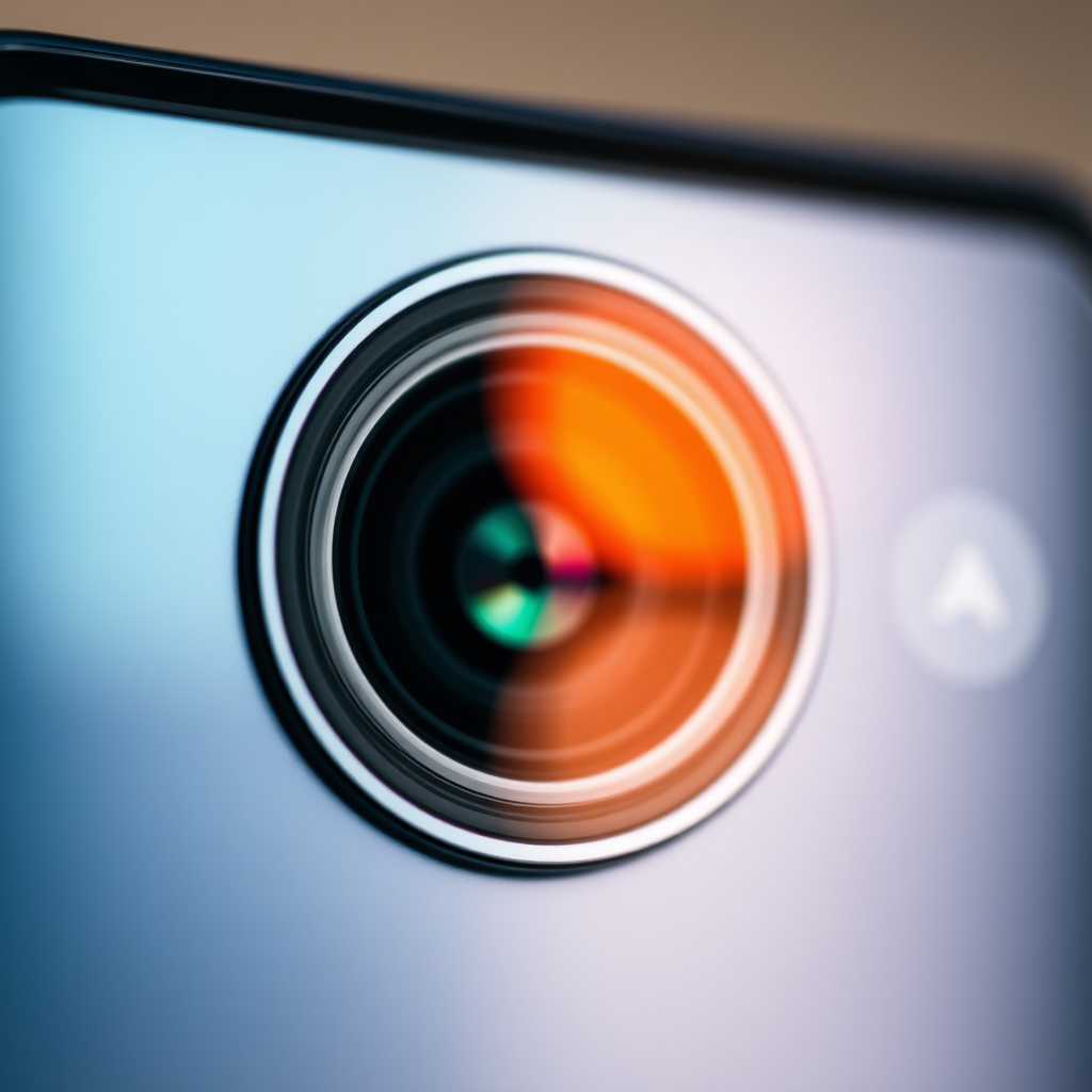 نمایی نزدیک از لنز دوربین گوشی هوشمند، با جزئیات دقیق و تکنولوژی پیشرفته، نقد و بررسی گوشی‌های هوشمند