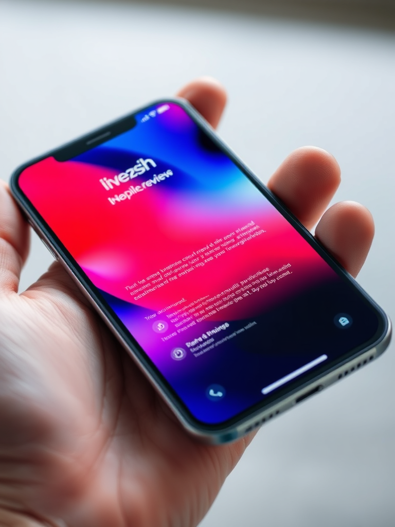 یک گوشی هوشمند مدرن با نمایشگر روشن و رابط کاربری بررسی گوشی موبایل. گوشی توسط یک دست گرفته شده و تعامل کاربر را نشان می‌دهد.