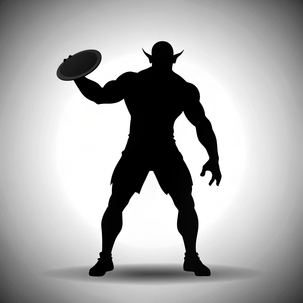 Orc Silhouette with Frisbee - Minimalist Design