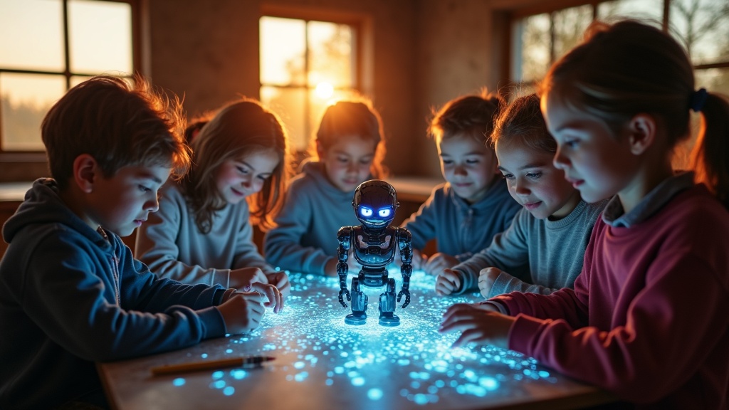 Jóvenes estudiantes colaboran en un taller de educación robótica rural en Segovia, aprendiendo a programar un robot.