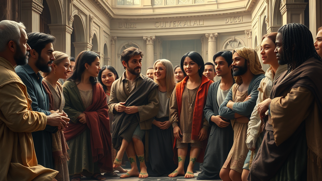 협력과 문화적 이해를 상징하는 양말 외교를 표현한 그림