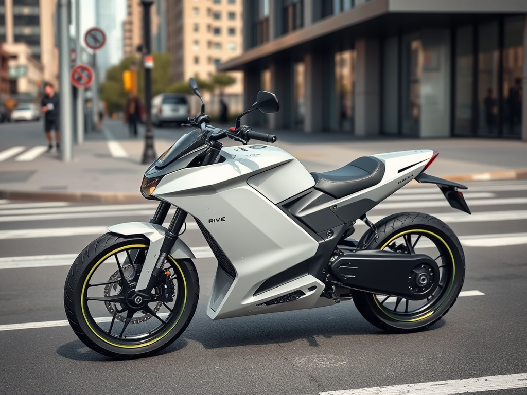 یک دوچرخه برقی آینده نگرانه با طراحی Rivian E-bike Micromobility Strategy در خیابان شهری