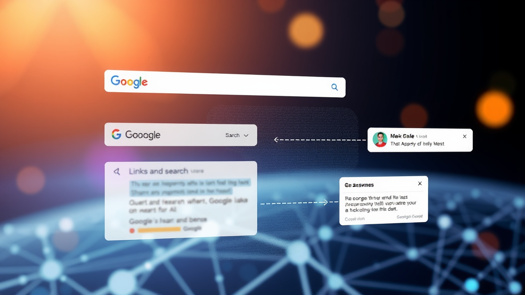 A conceptual image illustrating the seamless blending of Google's traditional search interface with a conversational AI interface, representing the hybrid future of ChatGPT vs Google Search.