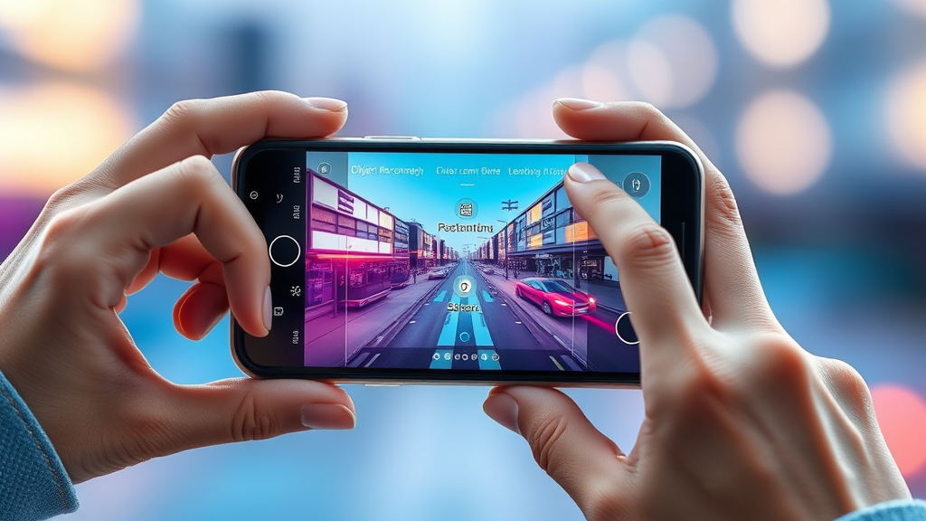 تصویری واقع‌گرایانه و باکیفیت از فردی که از یک گوشی هوشمند با رابط کاربری دوربین پویا و آینده‌نگر استفاده می‌کند، که قابلیت‌های پیشرفته هوش مصنوعی برای عکاسی مانند تشخیص صحنه و حذف اشیاء را به نمایش می‌گذارد.