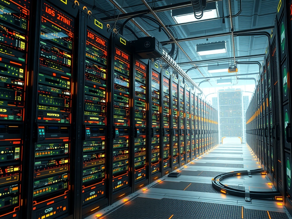 مرکز داده هوش مصنوعی عظیم و زیرساخت انرژی پیچیده، نشان‌دهنده مصرف بالای انرژی هوش مصنوعی