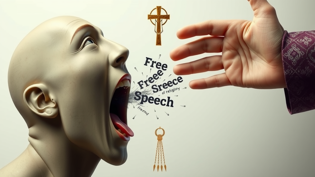 استعاره‌ای بصری از تنش میان آزادی بیان و حساسیت مذهبی، که به سانسور ویکی‌پدیا در پاکستان اشاره دارد.