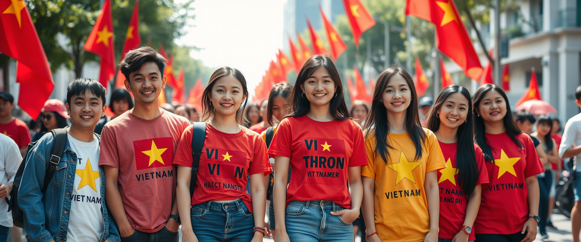 Banner Áo Nhóm Quốc Khánh 2/9 với thiết kế nổi bật, không khí lễ hội và đoàn kết