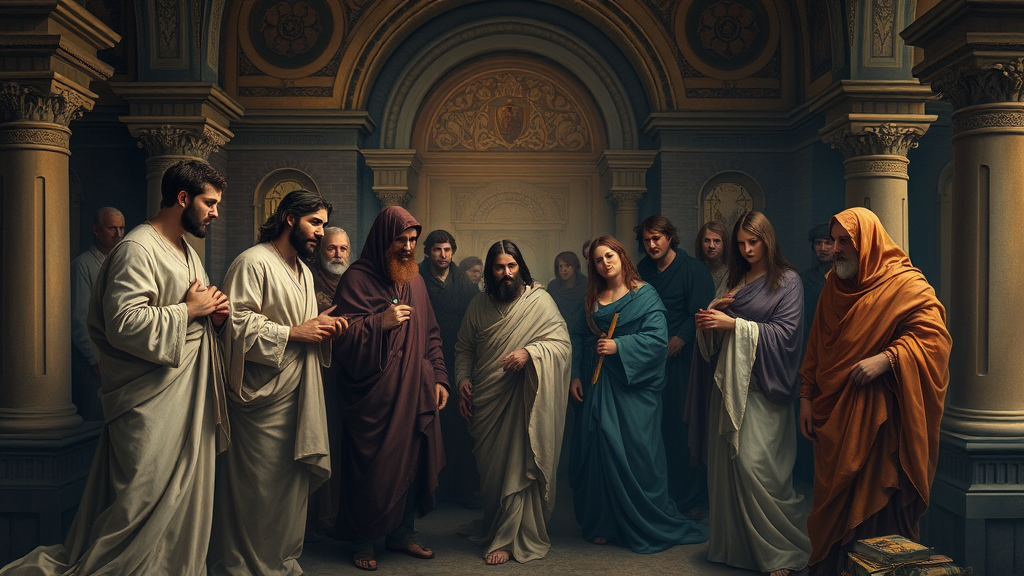 정직과 하나님과의 신뢰를 묘사한 종교적 장면