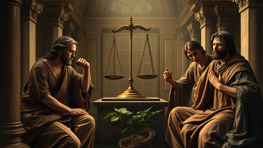 레오나르도 다 빈치 스타일로 묘사된 실패한 투자와 관련된 종교적 장면