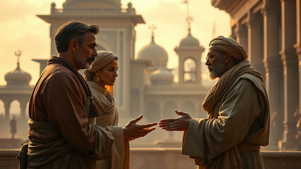 무역의 균형을 상징하는 장면