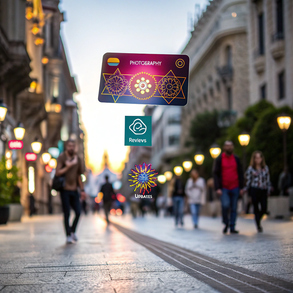 Wizytówka firmy w cyfrowym miejskim pejzażu symbolizująca optymalizację marketingu lokalnego i przyciąganie klientów.