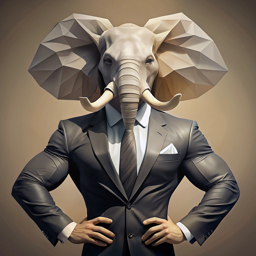 Unique Low-Poly Elephant Bodybuilder Logo Design