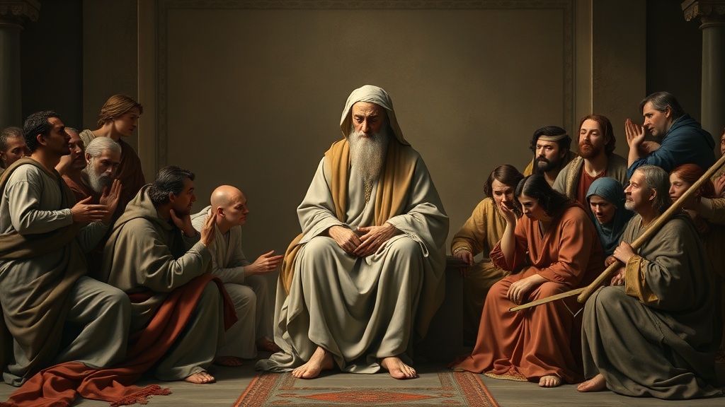 평화롭고 사색적인 종교적 장면의 재현