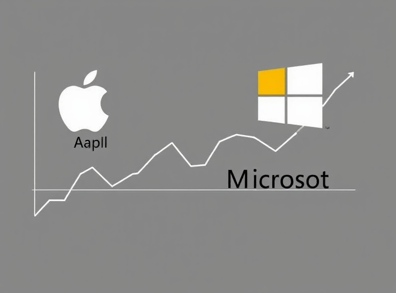 A visually appealing graphic representing the stock market performance of Apple (AAPL) and Microsoft (MSFT). The image should feature line graphs showing upward trends for both stocks over time, perhaps with the company logos subtly integrated. The style should be clean, modern, and professional, suitable for a financial blog. Use colors associated with growth and technology.