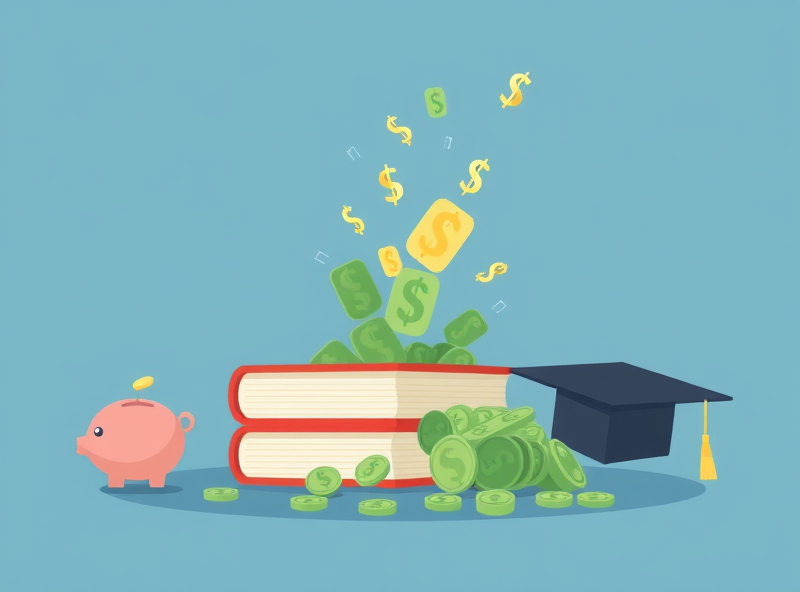 An abstract visual representing different education savings vehicles (e.g., stylized piggy bank, a book-shaped container, a graduation cap icon) where investment symbols (small stock charts, dollar signs) are growing rapidly inside, overflowing into a larger pool of funds. Use clean, illustrative graphics with elements of growth and accumulation.