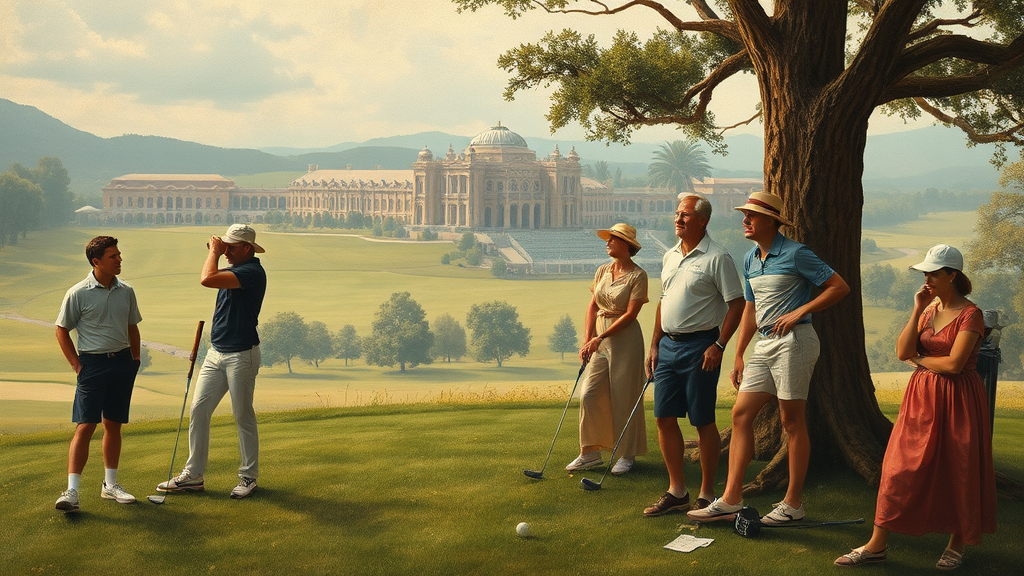 현대 골프 산업의 도전과 기회를 상징적으로 묘사한 장면