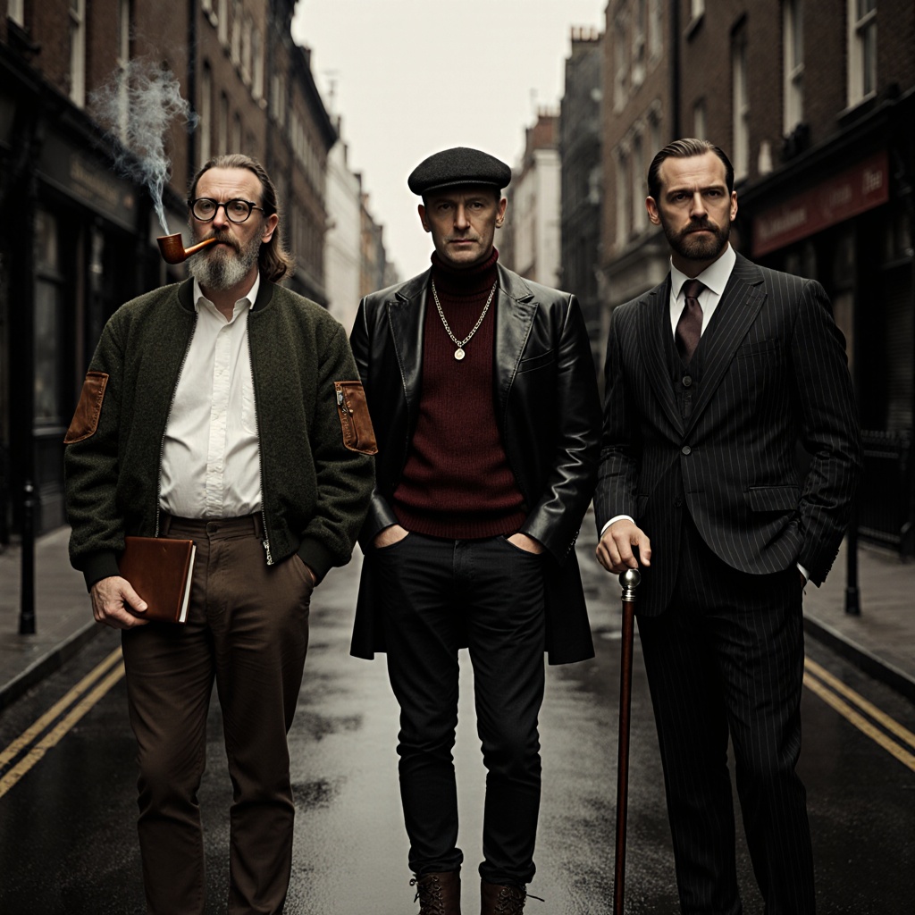 3 man in the street,   Moody street background,  m