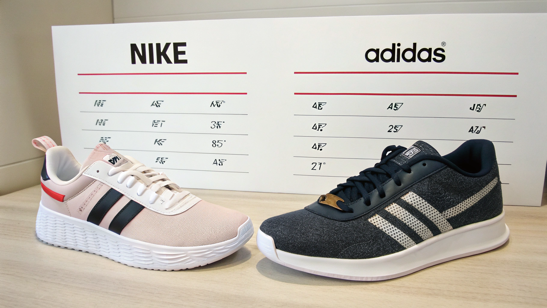 Bảng size giày nữ theo chiều rộng chân của Nike và Adidas