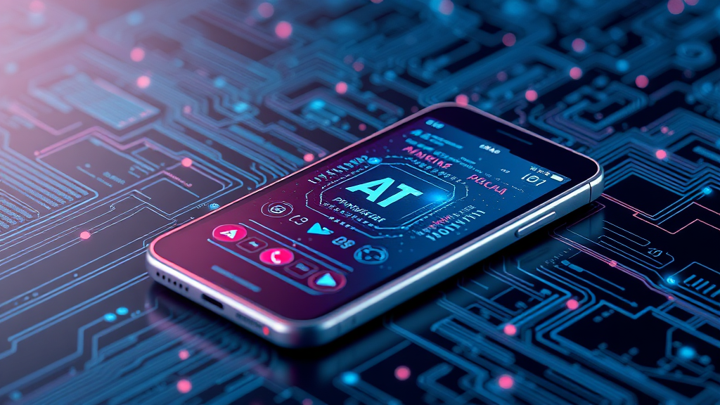 تصویر یک گوشی هوشمند با ویژگی‌های هوش مصنوعی و داده‌های شناور در اطراف آن، اخبار گوشی‌های هوشمند