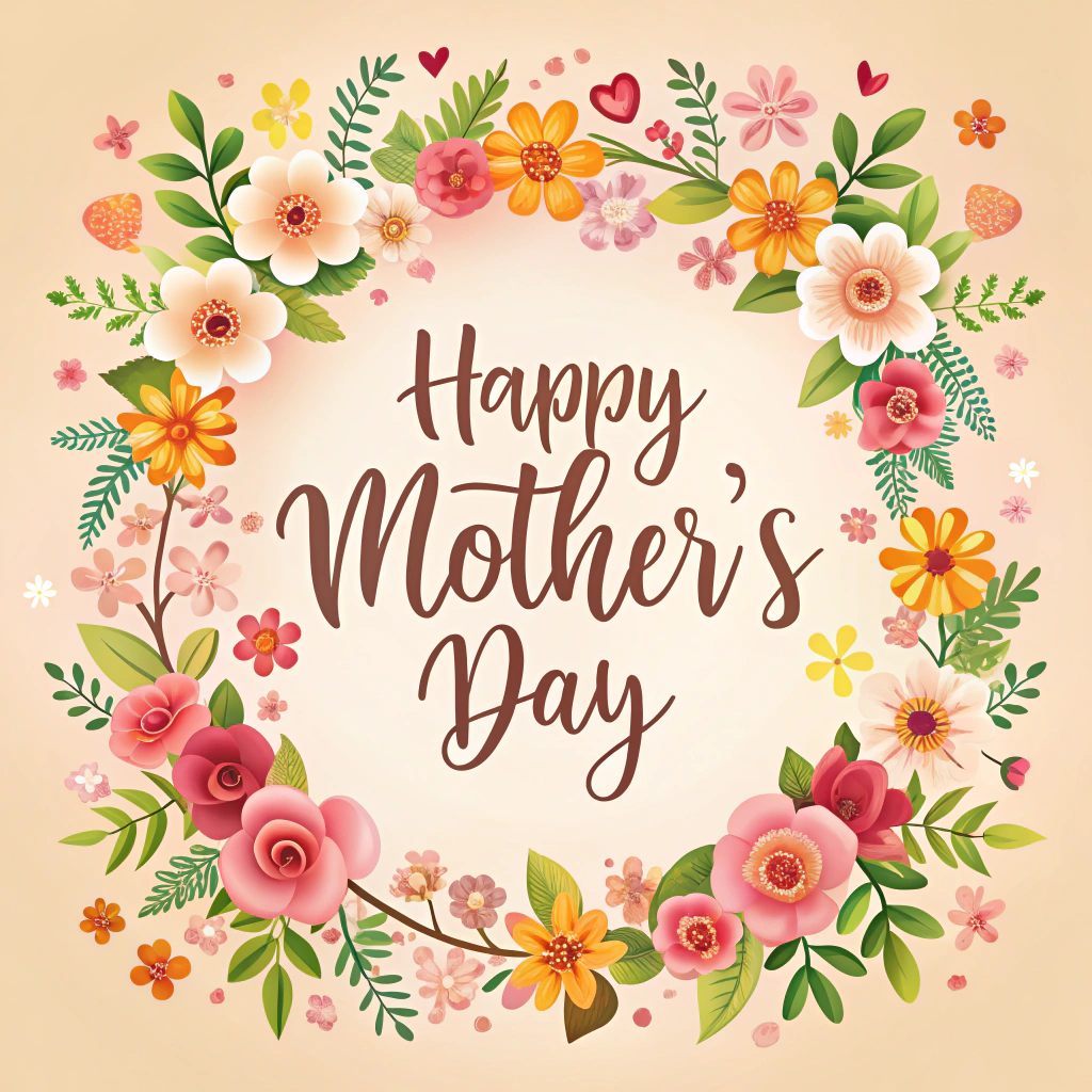 Happy Mother's Day Greeting Card with Floral Border