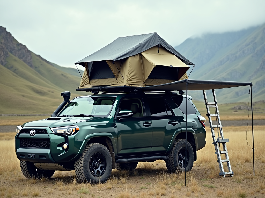 High-tech SUV camping tent with solar panels