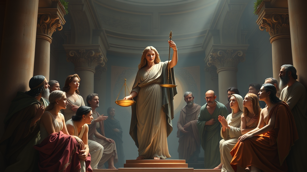 정의를 탐구하는 상징적 이미지