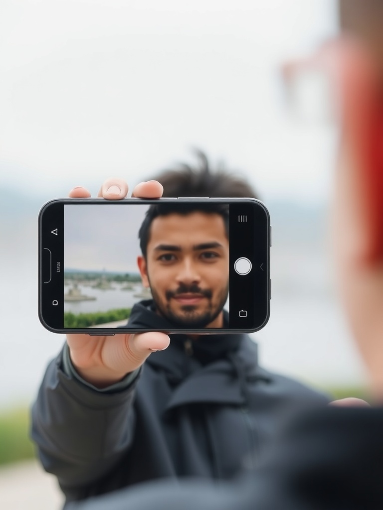 فردی در حال ثبت پرتره با اوپو فایند X8 اولترا، با پس‌زمینه محو (بوکه) و سوژه شارپ، نشان‌دهنده قابلیت‌های برتر عکاسی موبایل