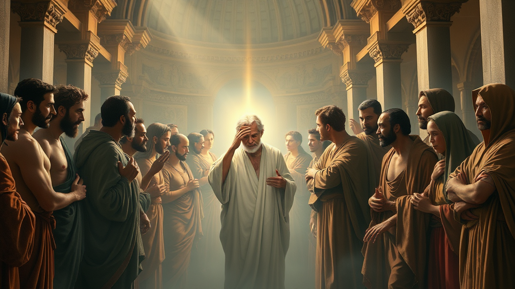 의료 인력 부족을 다룬 은유적인 그림, 레오나르도 다빈치 스타일