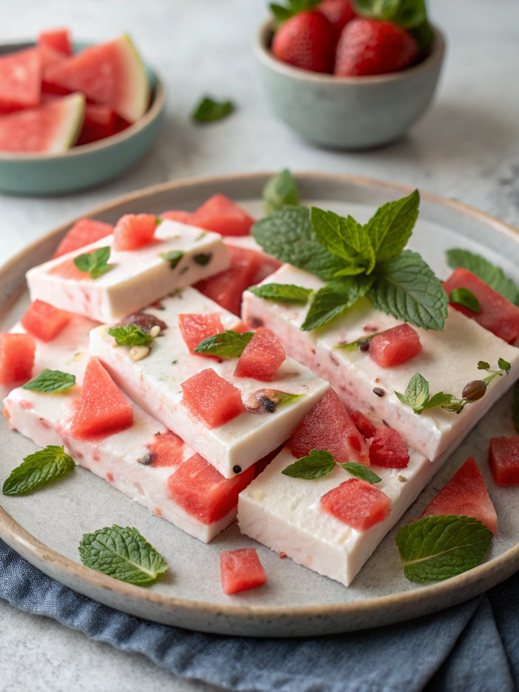 Watermelon Mint Frozen Yogurt Bark