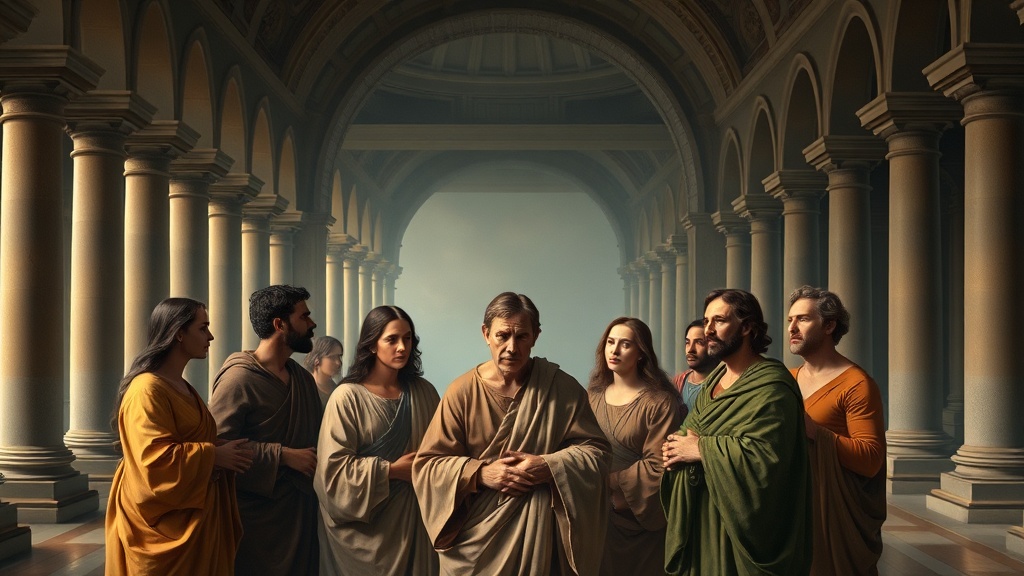 평화와 화해의 순간을 묘사한 르네상스풍 그림, 화해하는 사람들