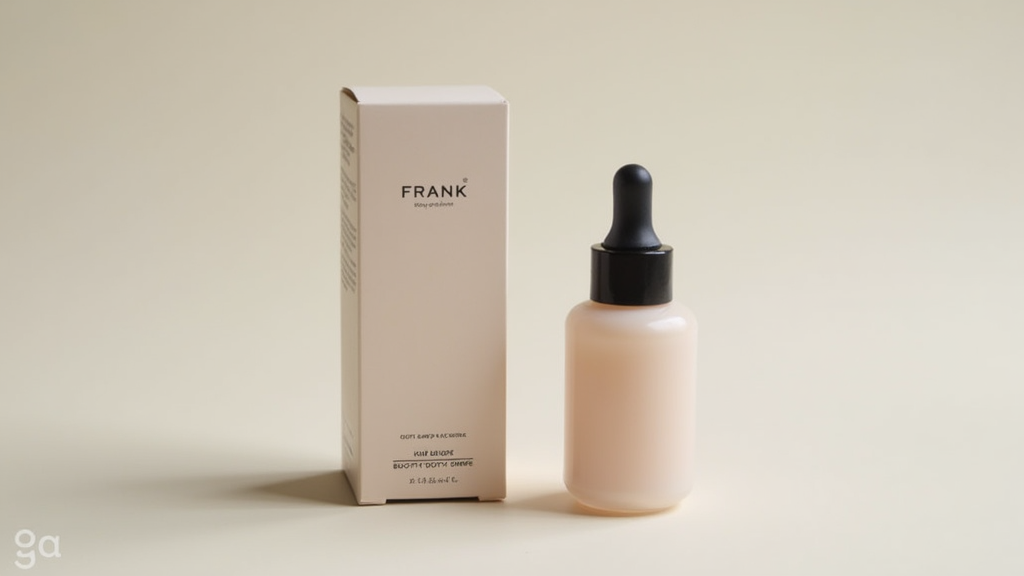 Frank Body Booty Drops bottle with oil texture on a neutral background.