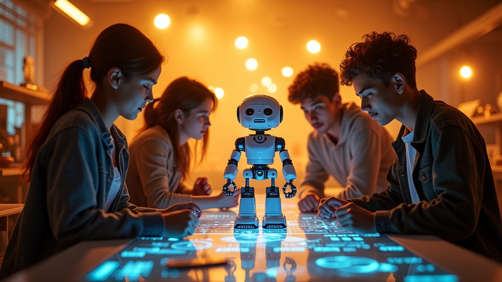 Jóvenes participantes colaborando en el Hackathon Robótica Generación Talento, un evento de formación tecnológica y social.