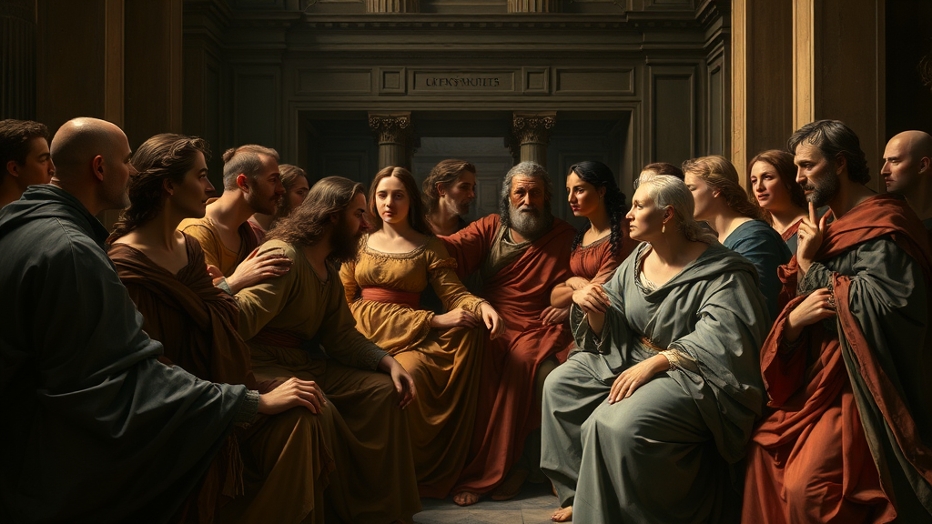 권력과 진실, 그리고 책임의 윤리적 고민을 상징적으로 묘사한 이미지