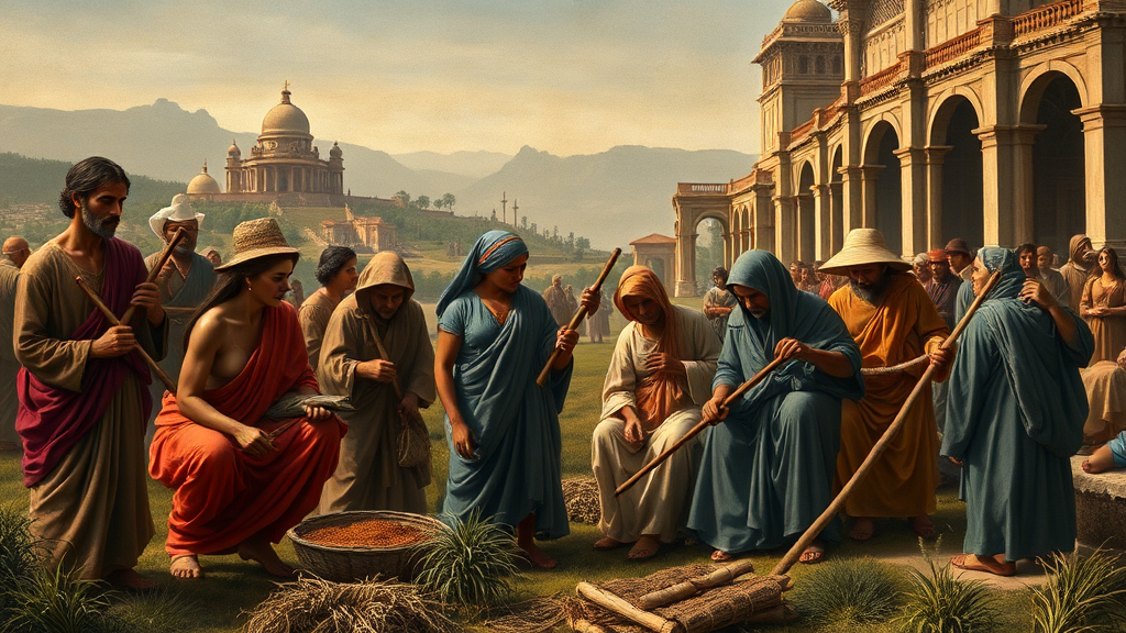 공동체 정신을 바탕으로 한 노동의 의미를 묘사한 그림