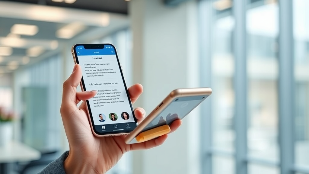 A person using a smartphone with AI features, showing live translation on screen, in a professional and modern setting, highlighting the latest smartphone news.