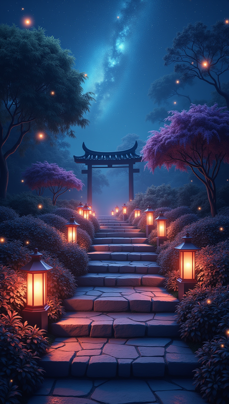 Mystical Lantern Garden Stone Path