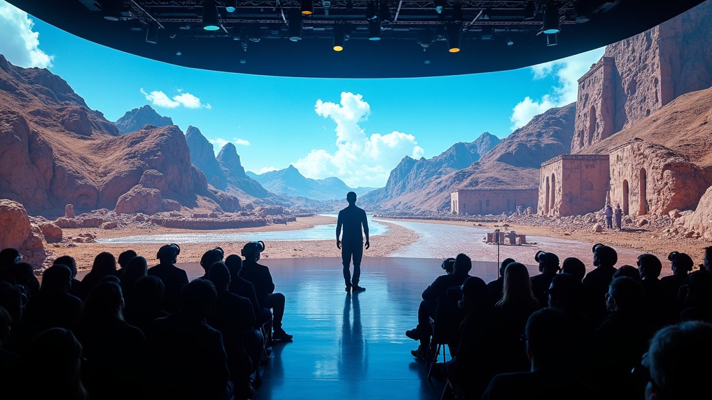 Presentador en el plató virtual de Una hora menos con tecnología de realidad virtual