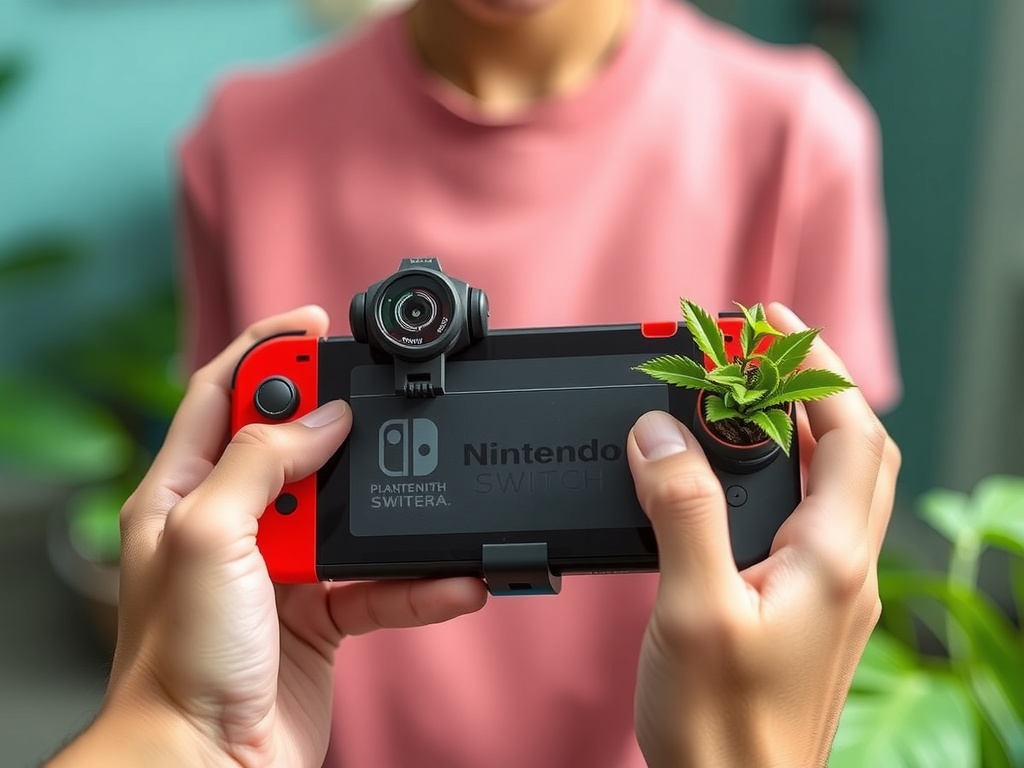 یک گیمر در حال استفاده از دوربین HORI Piranha Plant در حالت دستی نینتندو سوییچ ۲