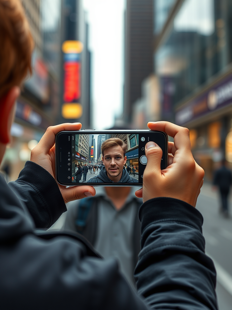 یک فرد در حال عکاسی حرفه‌ای با گوشی هوشمند در محیط شهری، نمایش اخبار گوشی‌های هوشمند و کاربرد آن