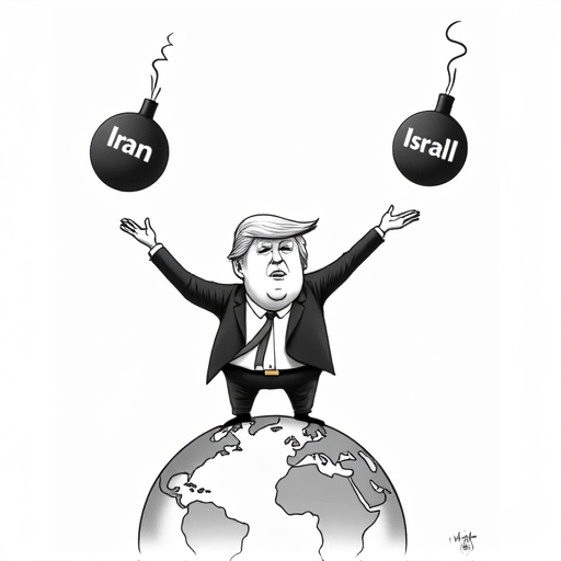 Trump Criticizes Israel and Iran for Ceasefire Violations single-panel cartoon
