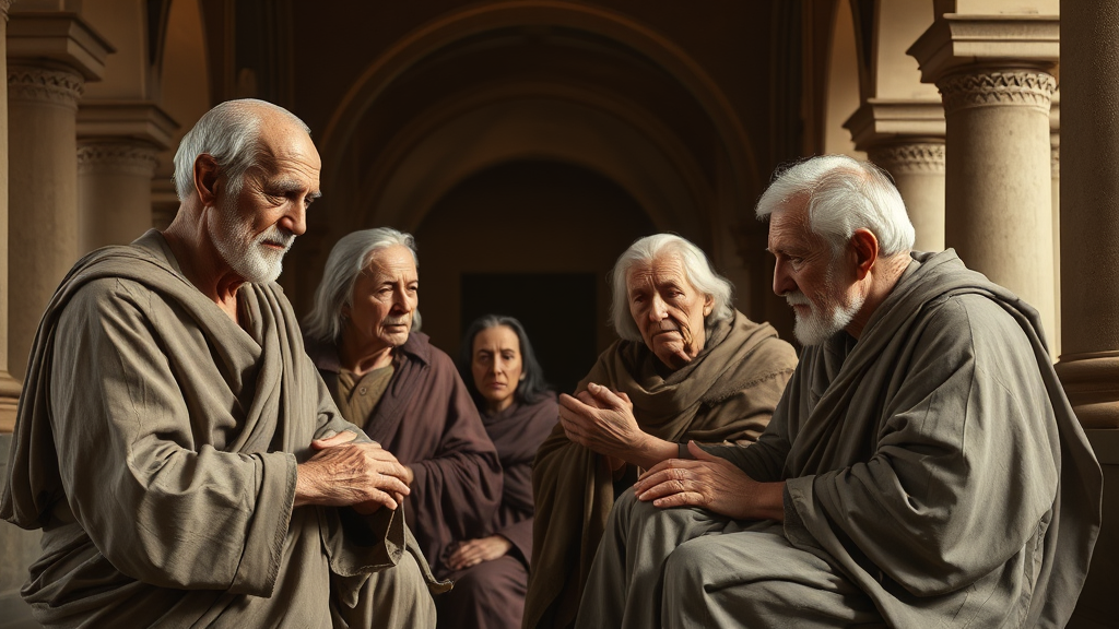 요양 환경에서의 봉사와 연민을 표현한 장면