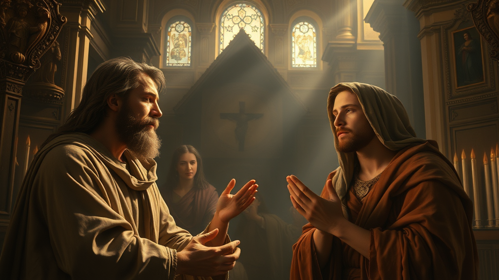 도전 속에서 희망과 신뢰를 보여주는 종교적인 장면