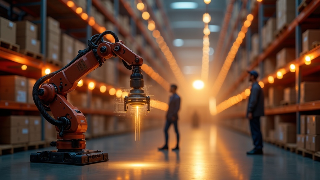 Primer plano del sistema de visión por computador de un robot inteligente de TrebezIA identificando productos en un estante.